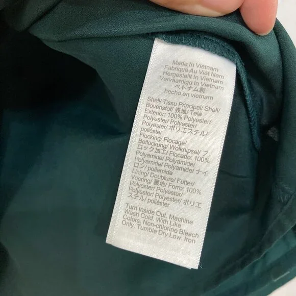 New J. Crew size XL Green V Neck Swiss Dot Long Sleeve Chiffon Blouse Preppy - Picture 9 of 12